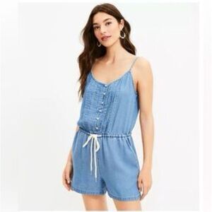 Ann Taylor Loft Chambray Denim Romper Linen Lyocell Blend Beach Festival Large